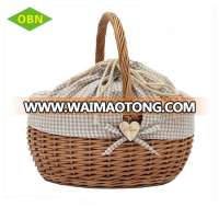 China wholesale customized handmade 100% natural antique wicker egg basket with fabric cover