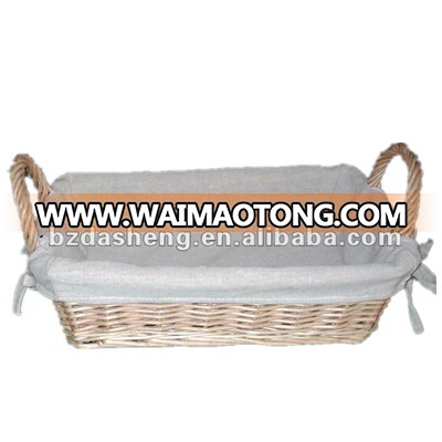 Natural color shallow bread food storage wicker basket with liner